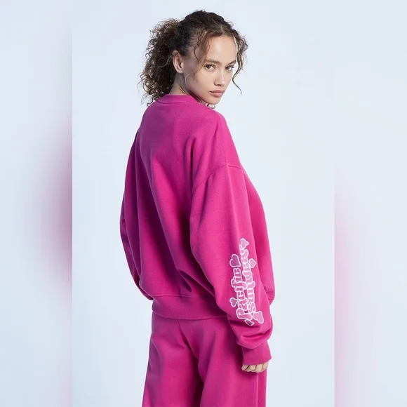 PacSun Love Crew Neck Sweatshirt Women's Size Medium Pink EUC - Picture 4 of 16